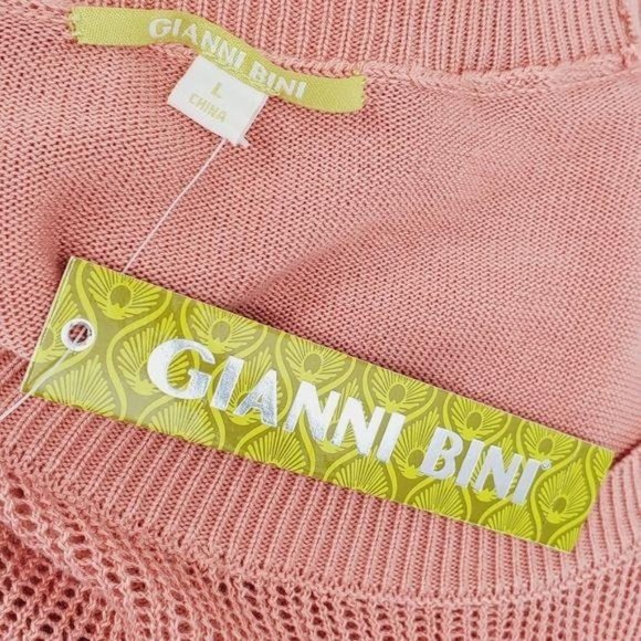Gianni Bini Myra Salmon Peach French Twist Ruffle Long Sleeve Sweater Large 12 - Picture 10 of 11